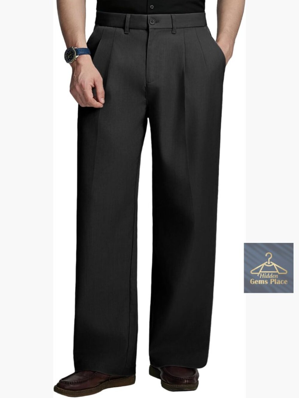 Old Money Baggy Wide Leg Pleated Dress Pants Men Elastic Waist Work Trousers